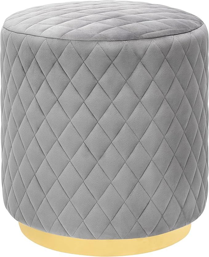 TOV Furniture Abir Collection Modern Handmade Living Room Diamond Tufted Velvet Ottoman, Gray | Amazon (US)