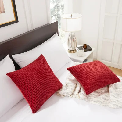 Striped Velvet Decor Soft Throw Pillow Covers With Wave Design（Set of 2） | Wayfair North America