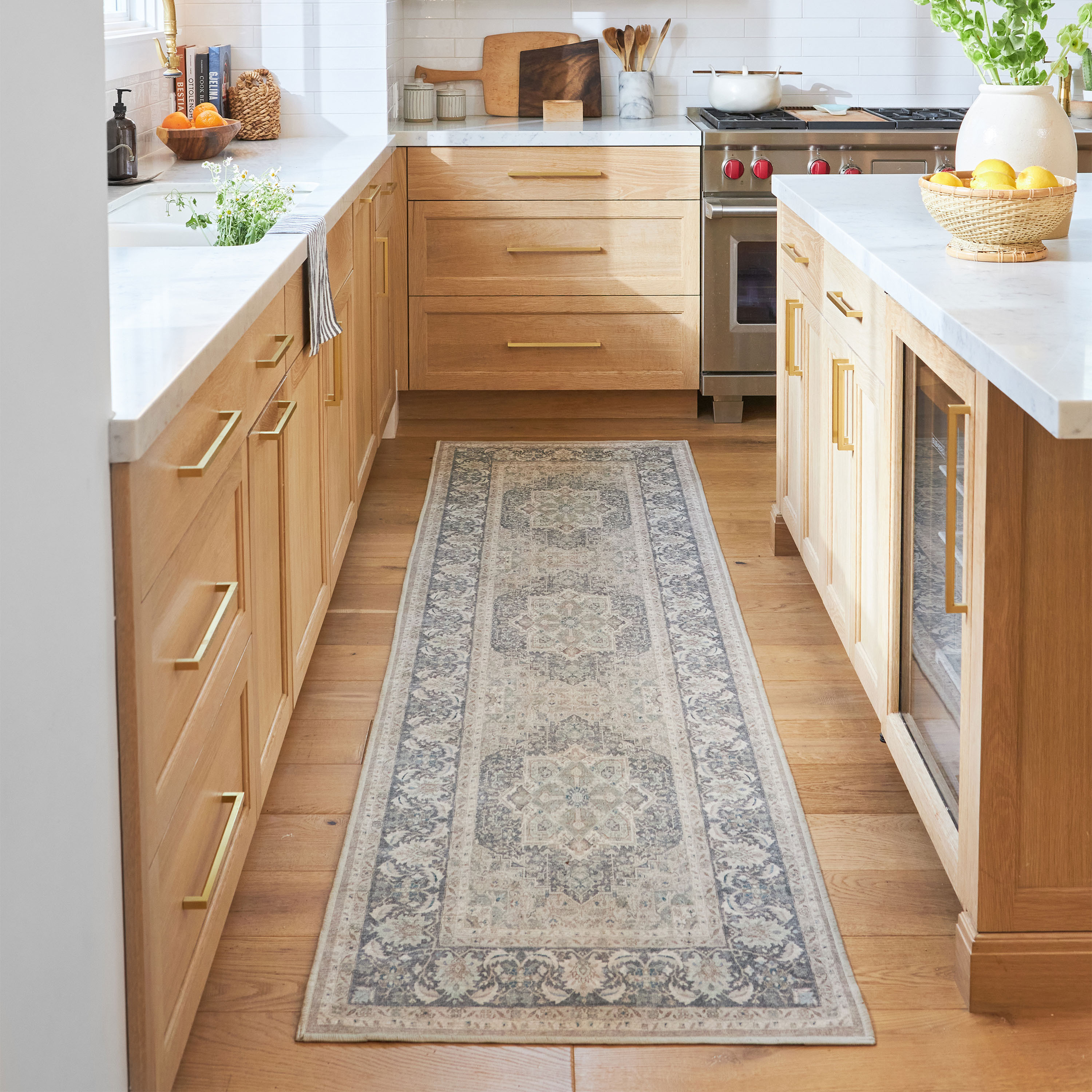 Ruggable Hendesi Heriz 2 x 7 (ft) Flatweave Abalone Rectangular Indoor Medallion Persian Machine washable Pet Friendly Runner rug 2 in Blue | Lowe's