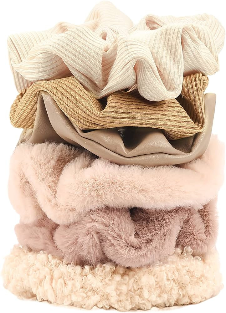 Matte Scrunchies for Hair 6PCS Velvet Scrunchies for Women Thick Hair Ultra Textured Soft Hair Ba... | Amazon (US)