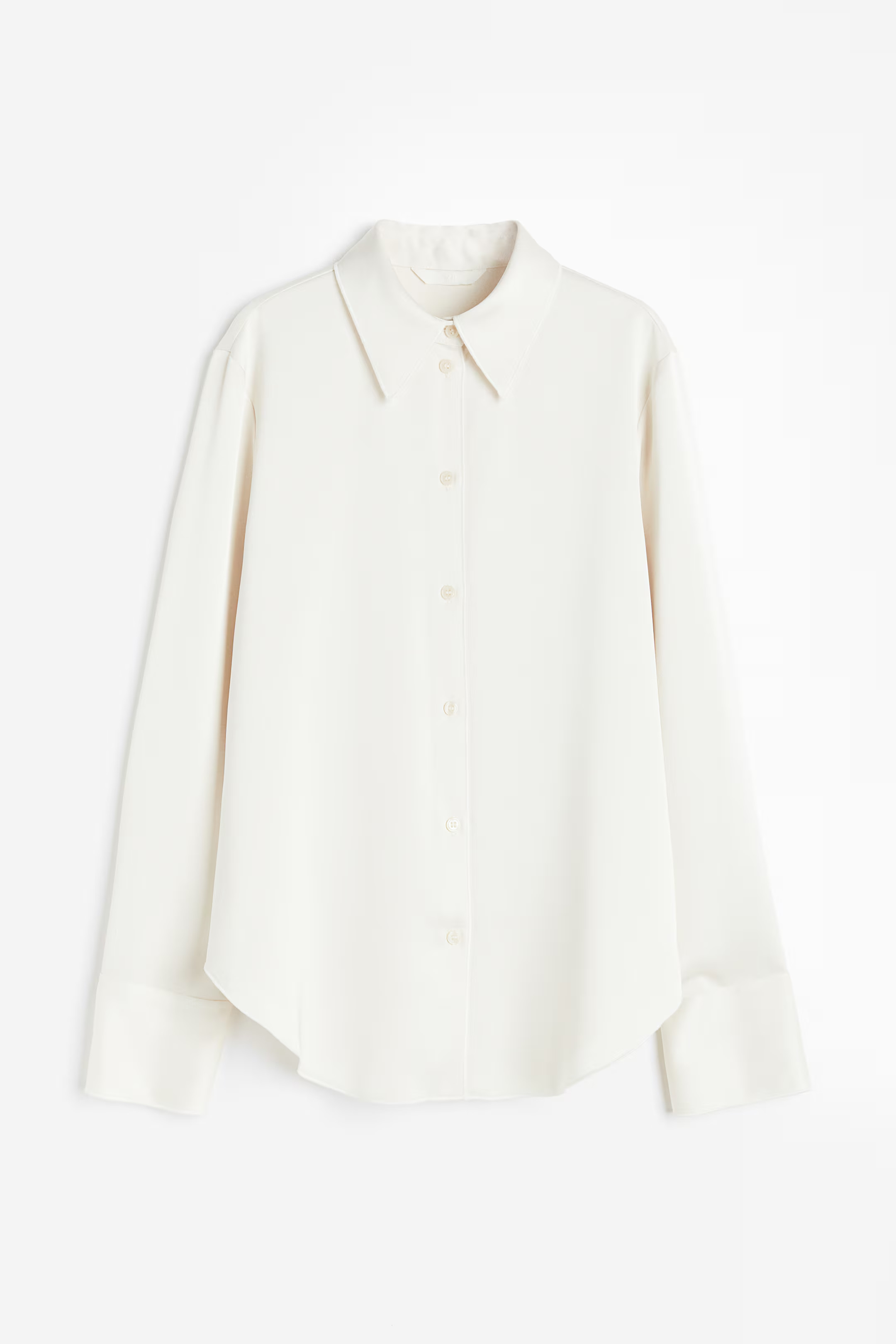 Satin Shirt - Long sleeve - Long - White - Ladies | H&M US | H&M (US + CA)