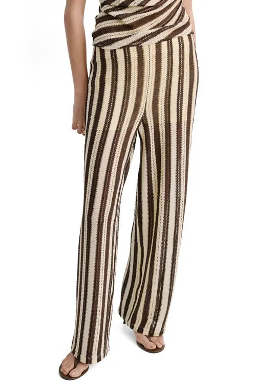 MANGO Stripe Open Stitch Knit Pants in Brown at Nordstrom, Size X-Small | Nordstrom