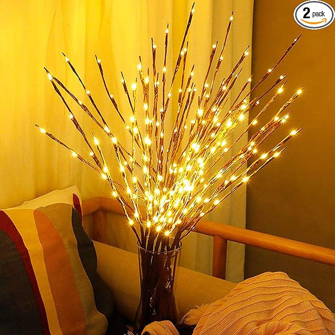 DK177 2 Pack Led Branch Light Battery Operated Lighted Branch Vase Filler Willow Tree Artificial ... | Amazon (US)