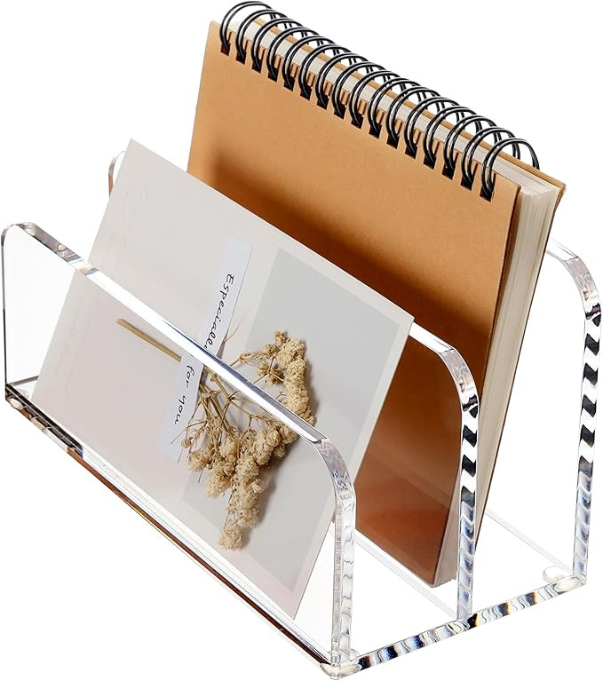 SANRUI Acrylic Mail Sorter Desktop Organizer Holder, 2 Compartments Clear Small File Script Lette... | Amazon (US)