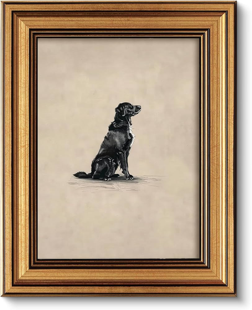 ARPEOTCY Gold Framed Canvas Wall Art, 8x10inch, Black Dog Animal Art Prints, Retro Rustic Decor f... | Amazon (US)