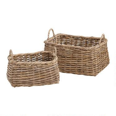 Rylee Gray Rattan Kubu Tote Basket | World Market