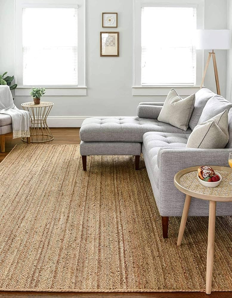 FRELISH DECOR Handwoven Jute Area Rug - 8x10 Feet Natural Yarn - Rustic Vintage Beige Braided Rev... | Amazon (US)