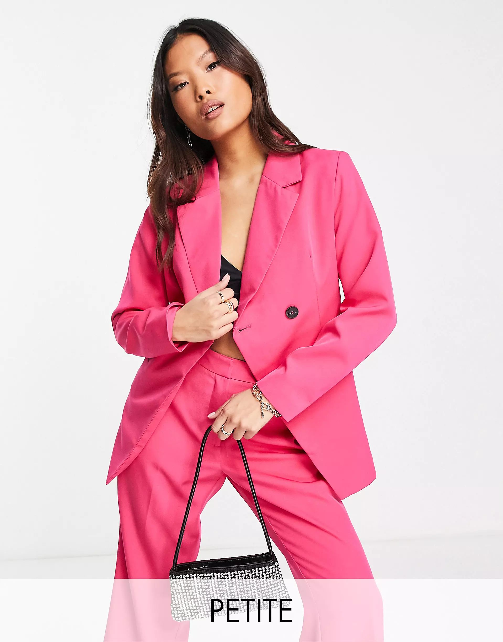Vila Petite tailored asymmetric suit blazer in bright pink | ASOS (Global)