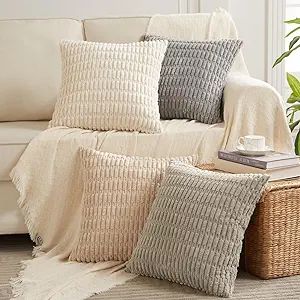 Fancy Homi 4 Packs Neutral Decorative Throw Pillow Covers 18x18 Inch for Living Room Couch Bed So... | Amazon (US)