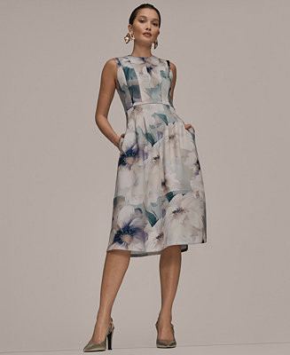 Women's Sleeveless Floral Fit and Flare Midi Dress | Macy's