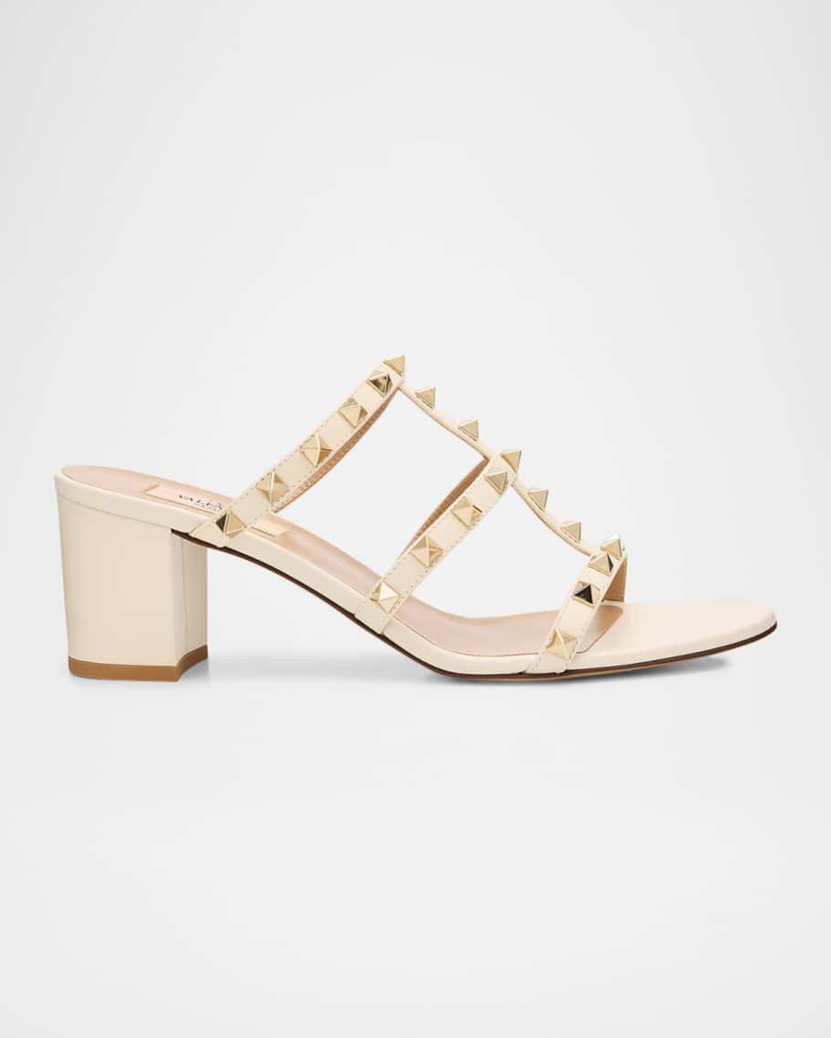 Valentino Garavani 60mm Rockstud Caged Block-Heel Slide Sandals | Neiman Marcus