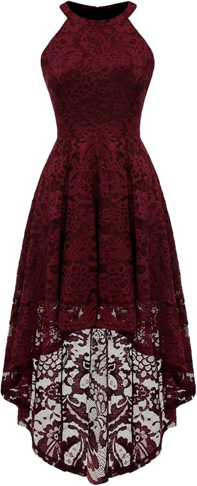 Dressystar Women Halter Lace Wedding Guest Dress Hi-Lo Cocktail Party Bridesmaid Formal Dresses | Amazon (US)