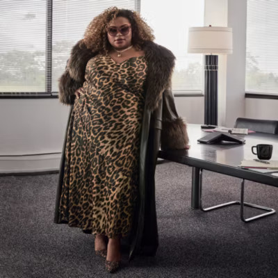 new!Ashley Graham Bias Satin Womens Plus Sleeveless Animal Slip Dress | JCPenney