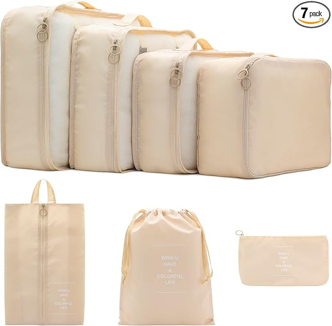 7 Set Packing Cubes Clothes Storage Bag Luggage Packing Organizers for Travel Accessories PAZIMII... | Amazon (US)