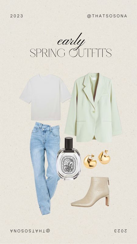 Early Spring Outfit Ideas, spring outfits, oversized blazers, light wash jeans, asymmetrical jeans, chunky gold earrings, puff Jenny bird earrings, luxury perfumes

#LTKunder100 #LTKfit #LTKstyletip