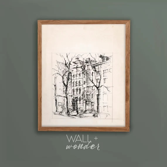 City Sketch Vintage Wall Art  Charcoal Pencil Drawing  - Etsy | Etsy (US)