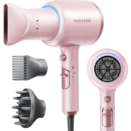 Wavytalk Professional Hair Dryer with Diffuser 1875W Power Dryer, Blow Dryer Ionic Hair Dryer for Women with Constant Temperature, Fast Drying &Low Noise, Millennial Pink | Amazon (US)