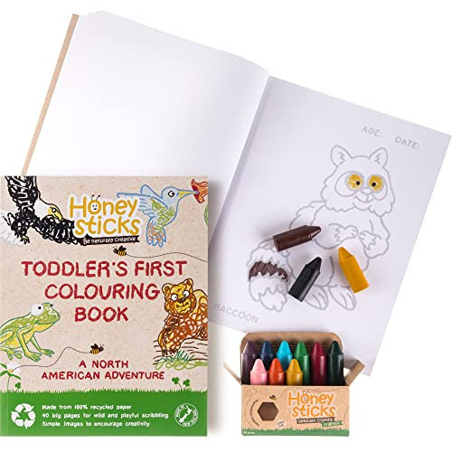 Honeysticks 100% Pure Beeswax Crayons Natural, Non Toxic, Safe for Toddlers, Kids and Children, Handmade in New Zealand, For 1 Year Plus (12 Pack with Book) Best Gift | Amazon (US)