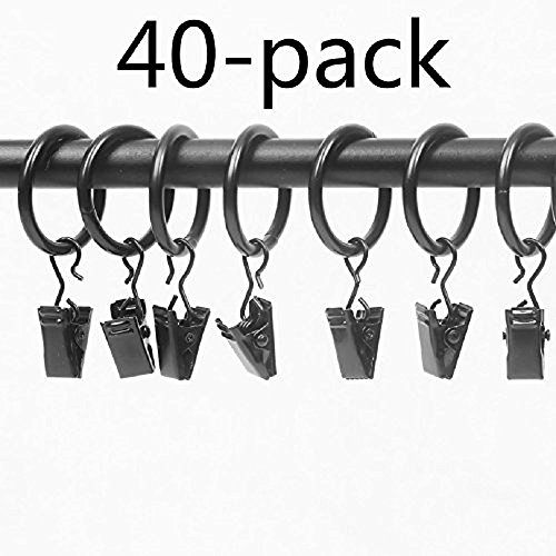Xin store 40-pack Black Metal Curtain Rings with Clips (1") | Amazon (US)