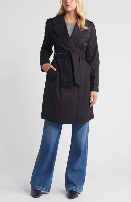 bcbg Double Breasted Belted Trench Coat in Black at Nordstrom, Size Large | Nordstrom