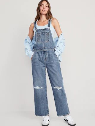 Baggy Wide-Leg Non-Stretch Ripped Jean Overalls for Women | Old Navy (US)