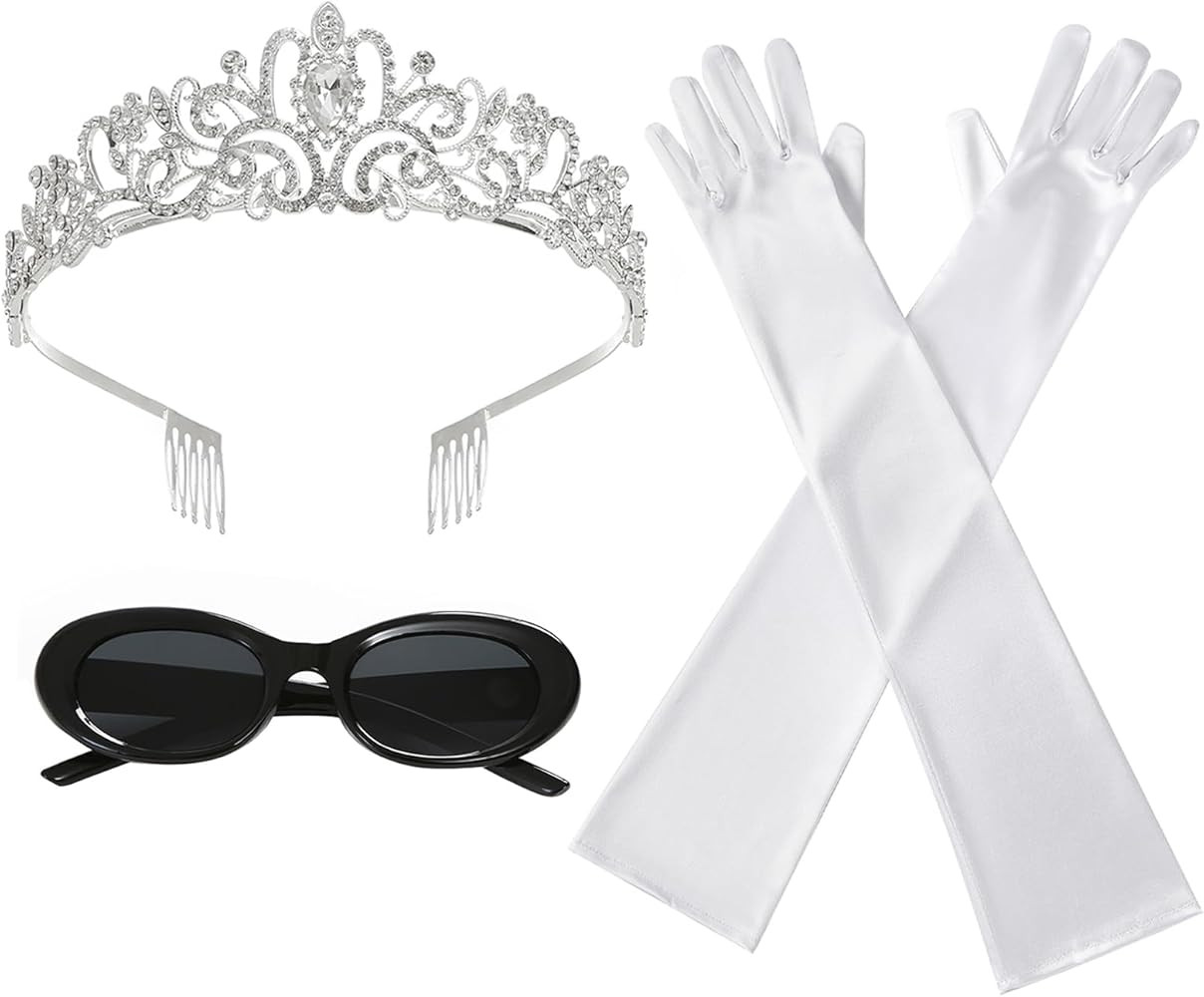 Halloween Princess Costume Accessories Women Crystal Crown Headband Long Gloves Sunglasses Dress ... | Amazon (US)