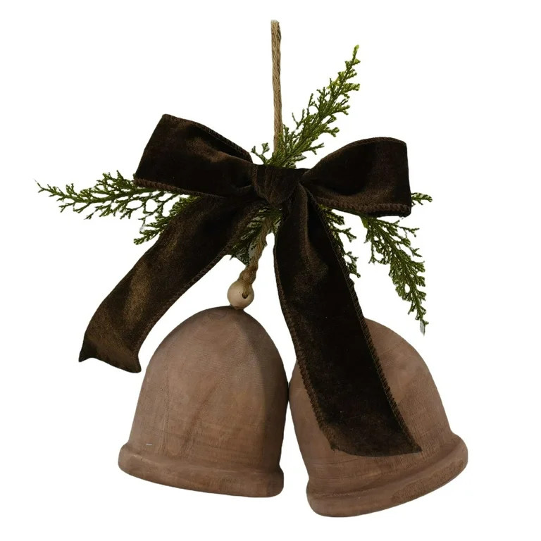 Wooden Bells with Bow Hanging Christmas Decoration,Christmas Bells, Brown | Walmart (US)
