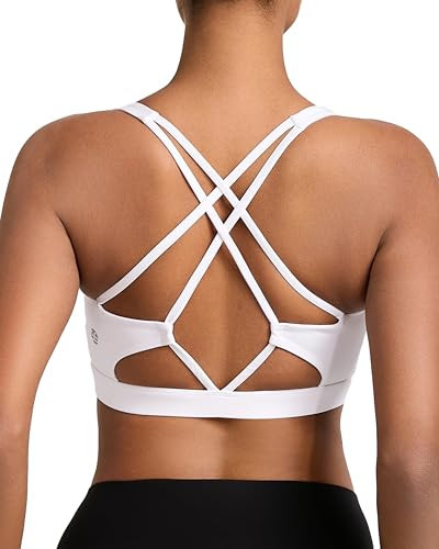 SONGSKY Sports Bras for Women High Impact, Strappy Running White Womens Sports Bras with Removable Cups (2969 White S) | Amazon (US)
