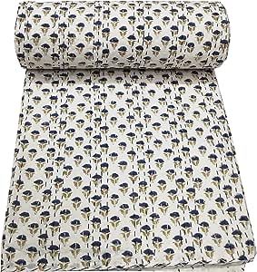 Somukara Indian Handmade Kantha Quilt Cotton Bedspread Hand Block Print Kantha Boho Bed Cover Kan... | Amazon (US)