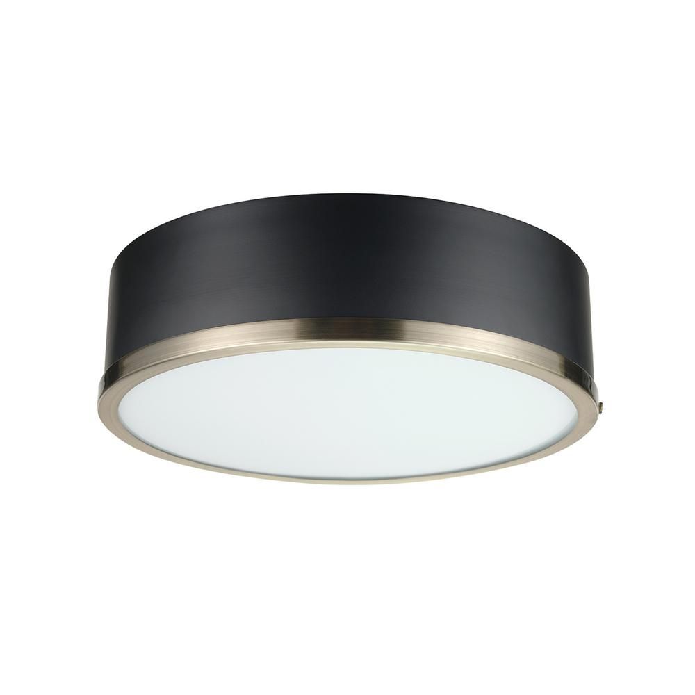Globe Electric Selina 14 in. 2-Light Matte Black Flush Mount Ceiling Light with Frosted Glass Sha... | The Home Depot