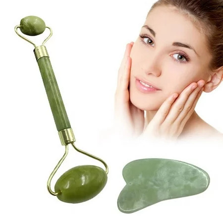 Jade Roller for Face - Gua Sha Tools Aging Wrinkles Puffiness Facial Skin Massager Premium Authentic Stone | Walmart (US)