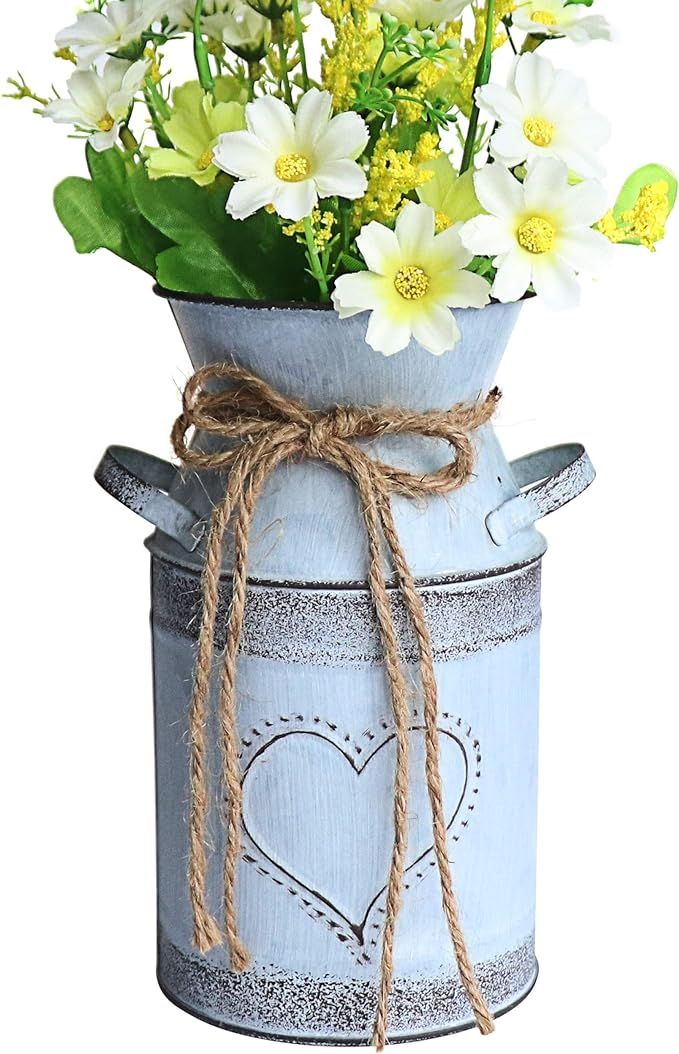 MISIXILE French Style Country Metal Shabby Chic vase, Rustic Galvanized Milk Can with Heart-Shape... | Amazon (US)