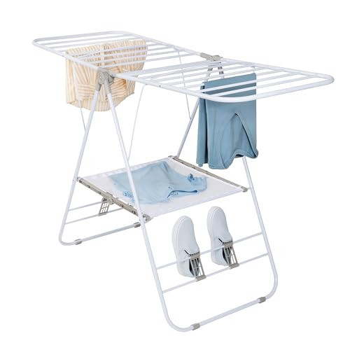 Honey-Can-Do Heavy-Duty Foldable Laundry Drying Rack – Portable Shoes & Clothes Rack for Indoor & Outdoor Use, Space-Saving Design, Easy to Fold Gullwing Design, Sturdy Metal, 50lb. Capacity, White | Amazon (US)