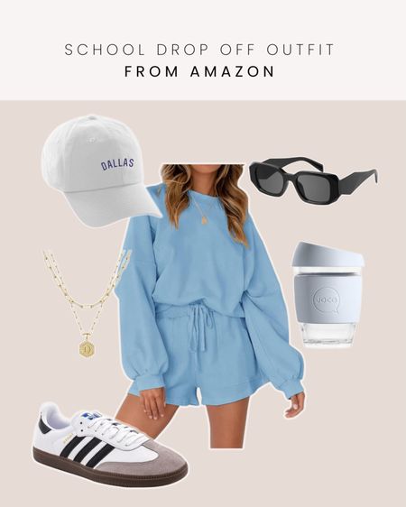 School drop off outfit, summer camp drop off outfit idea from Amazon — two piece lounge set, sambas, sunglasses, coffee cup, baseball cap, mom outfit 

#LTKfindsunder100 #LTKfindsunder50 #LTKSeasonal