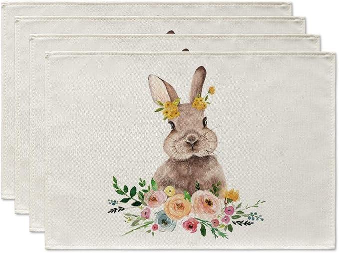 Artoid Mode Rabbit Bunny Flowers Easter Placemats for Dining Table, 12 x 18 Inch Spring Summer Se... | Amazon (US)