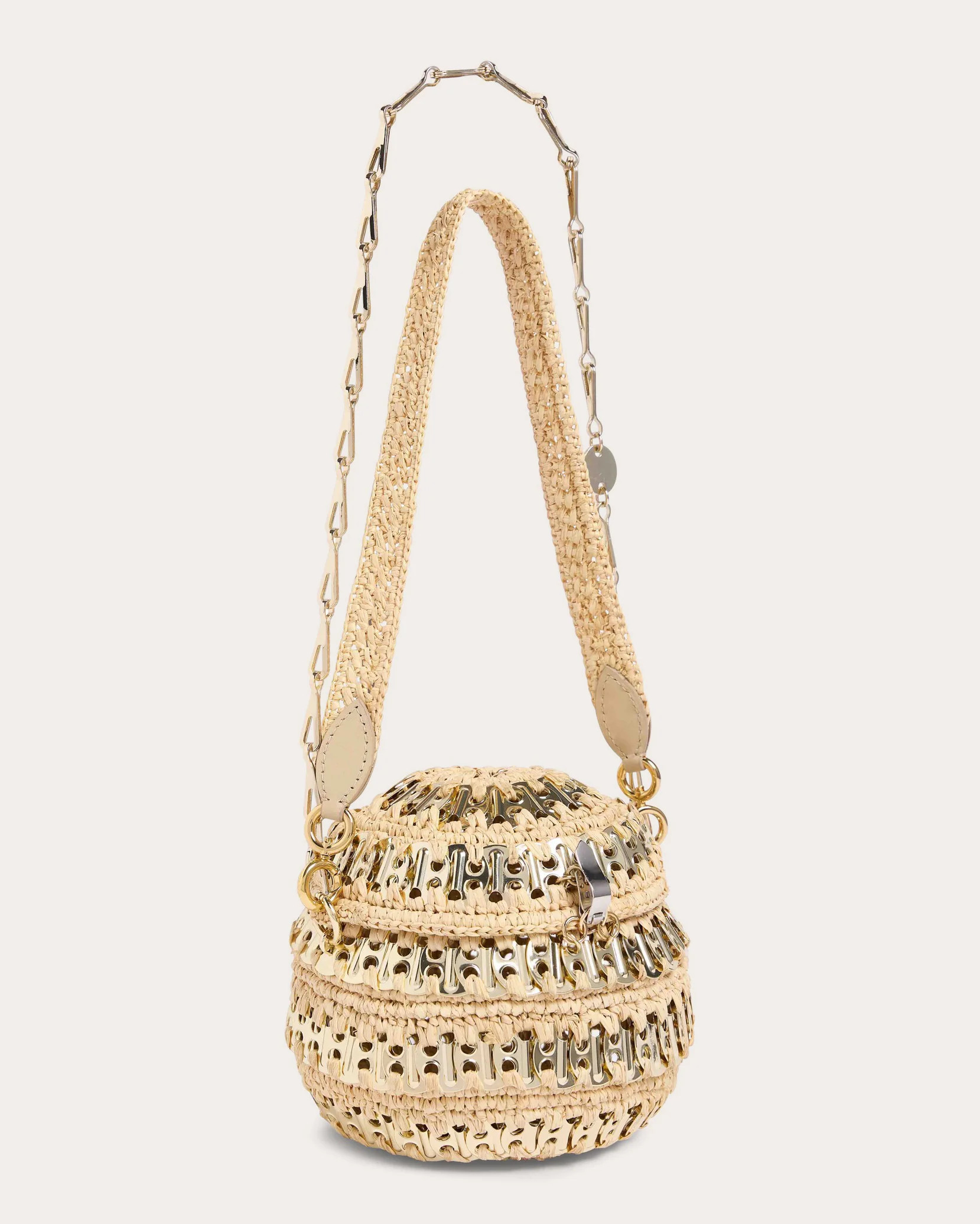 Rabanne Women's Iconic 1969 Ball Embellished Raffia Shoulder Bag in Natural/light Gold | Olivela