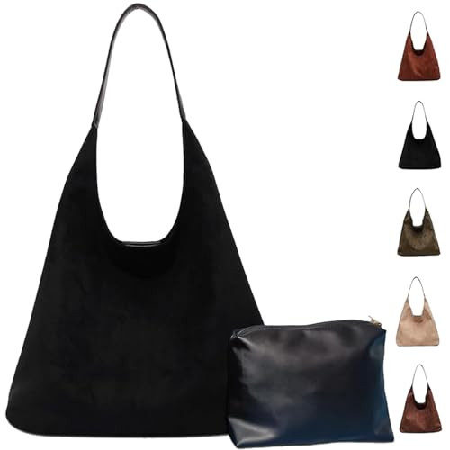 Suede Hobo Bag Tote Bags for Women Suede Slouchy Bag Slouchy Tote Bag Office Tote Handbag (Black) | Amazon (US)