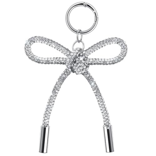 InnoHHustle Silver Bow Rhinestone Keychain Accessories - Cute Ribbon Bowknot Pendant & Bag/Backpack Charms Key Ring | Amazon (US)