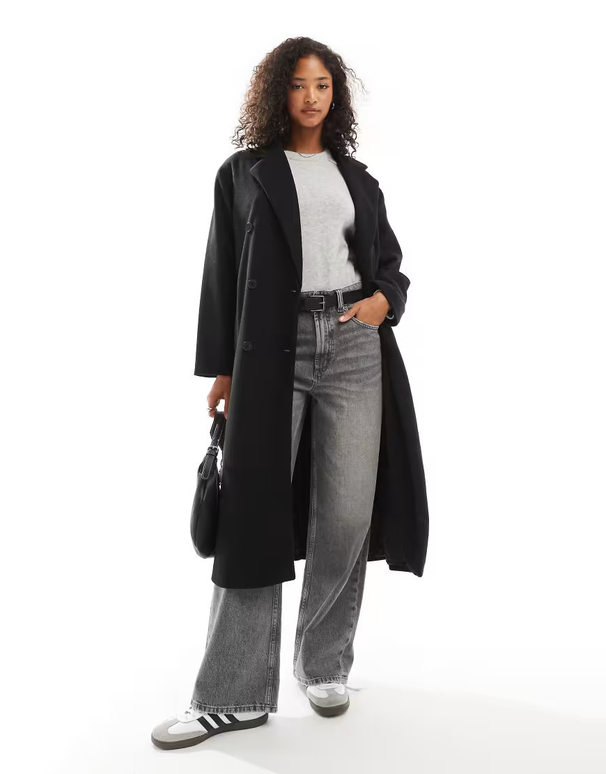 Pull&Bear long tailored wool look coat in black | ASOS (Global)