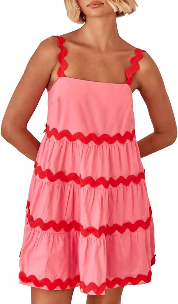 Summer Mini Sun Dress for Women 2024, Cute Flowy Beach Short Dresses, Swing Vacation Party Ruffle... | Amazon (US)