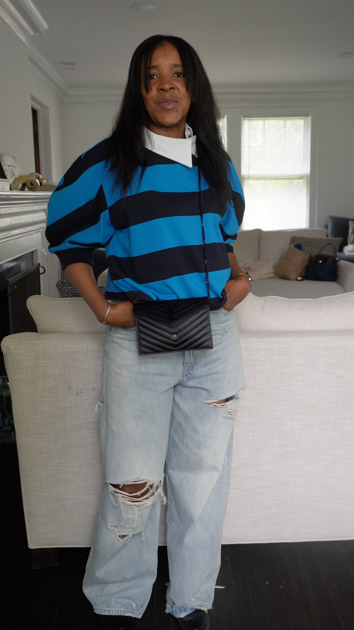 Casual weekend outfit rugby shirt distressed denim jeans mules ysl crossbody @Zara #zara #jeans #denim #style #fashion #nyc 

#LTKootd #LTKgrwm #LTKOver40