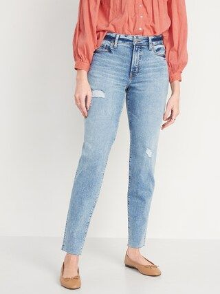 High-Waisted O.G. Straight Extra Stretch Ripped Cut-Off Jeans for Women | Old Navy (US)