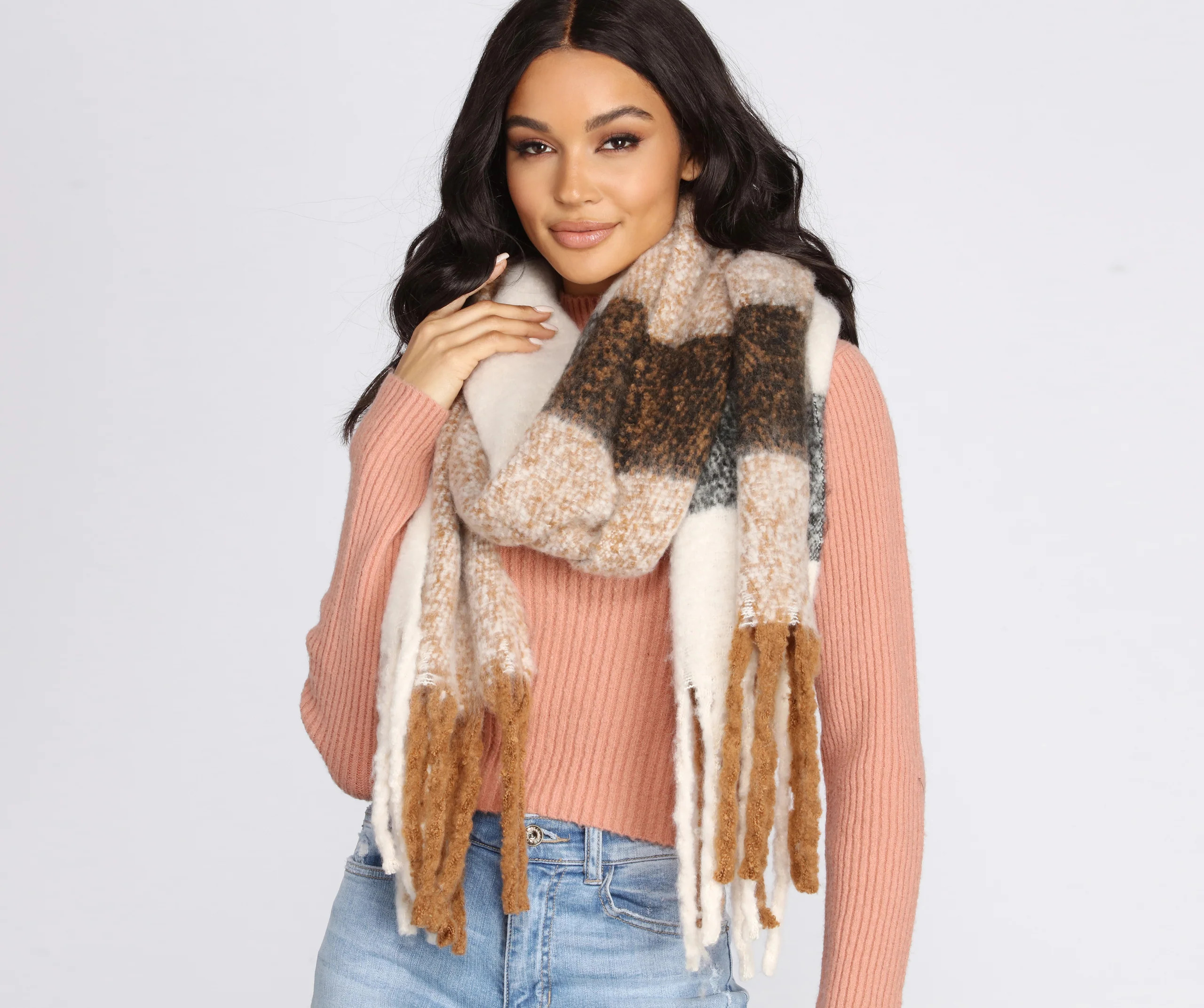 Plaid Fringe Over-Sized Scarf | Windsor Stores