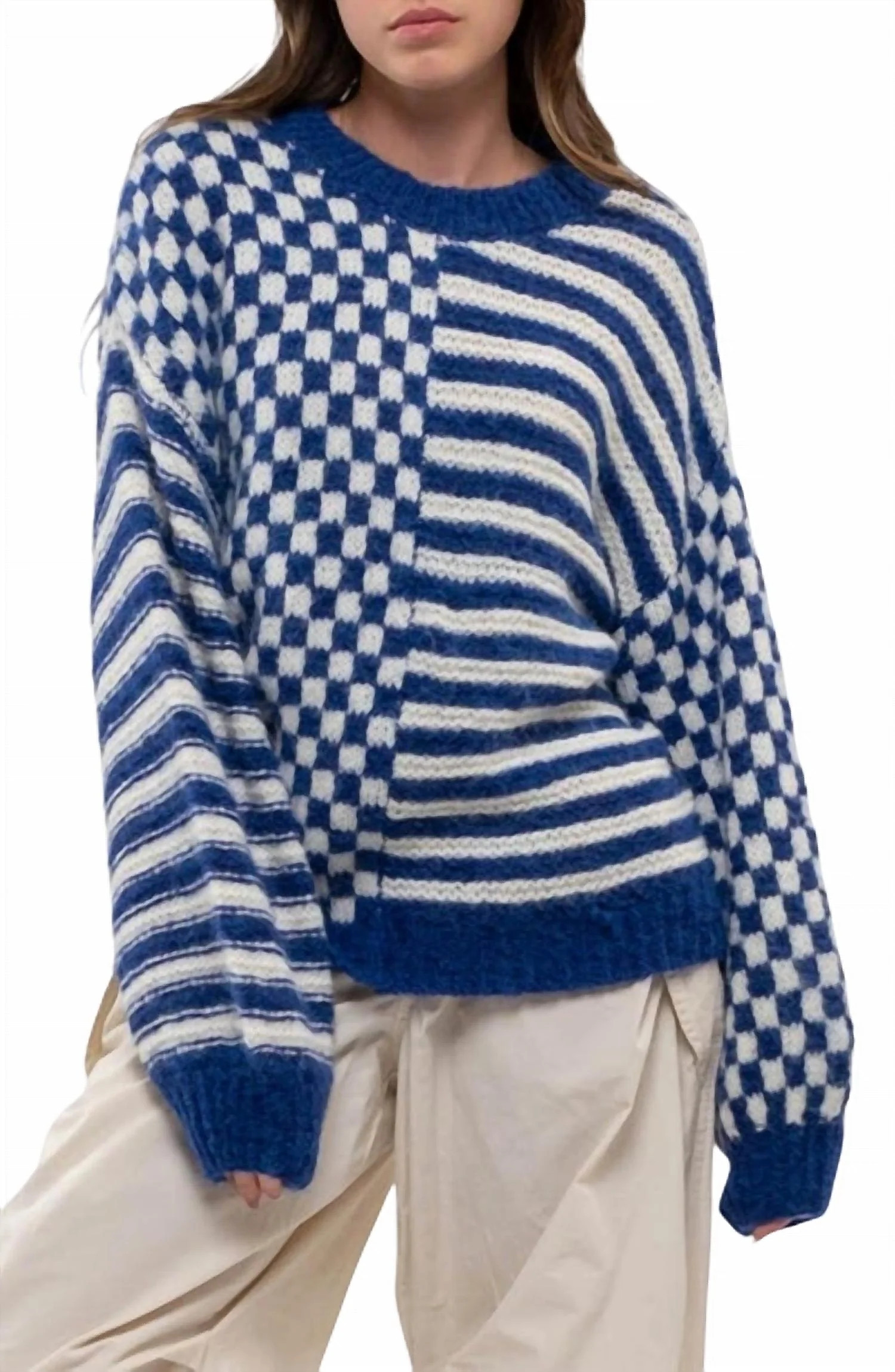 Mixed Pullover Sweater In Royal Blue | Shop Simon