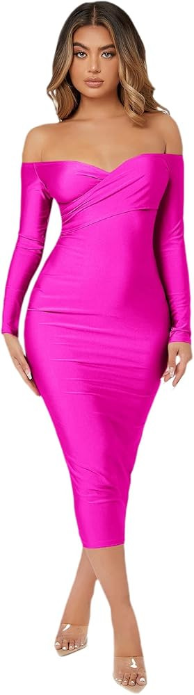 Floerns Women's Off Shoulder Long Sleeve Wrap Party Club Bodycon Long Dress | Amazon (US)