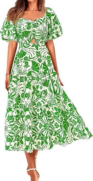 BTFBM Summer Dresses for Women 2026 Spring Outfits Beach Vacation Short Sleeve Smocked Boho Casua... | Amazon (US)