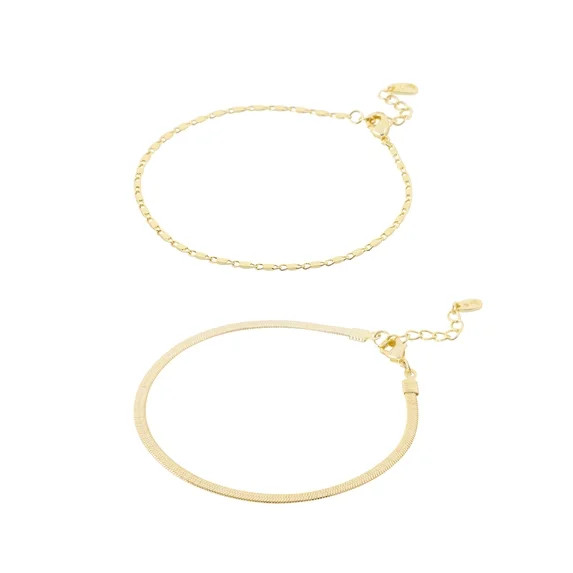 Free Assembly Women's Demi Fine 14K Gold Plated Herringbone Layered Bracelet Set, 2-Piece | Walmart (US)
