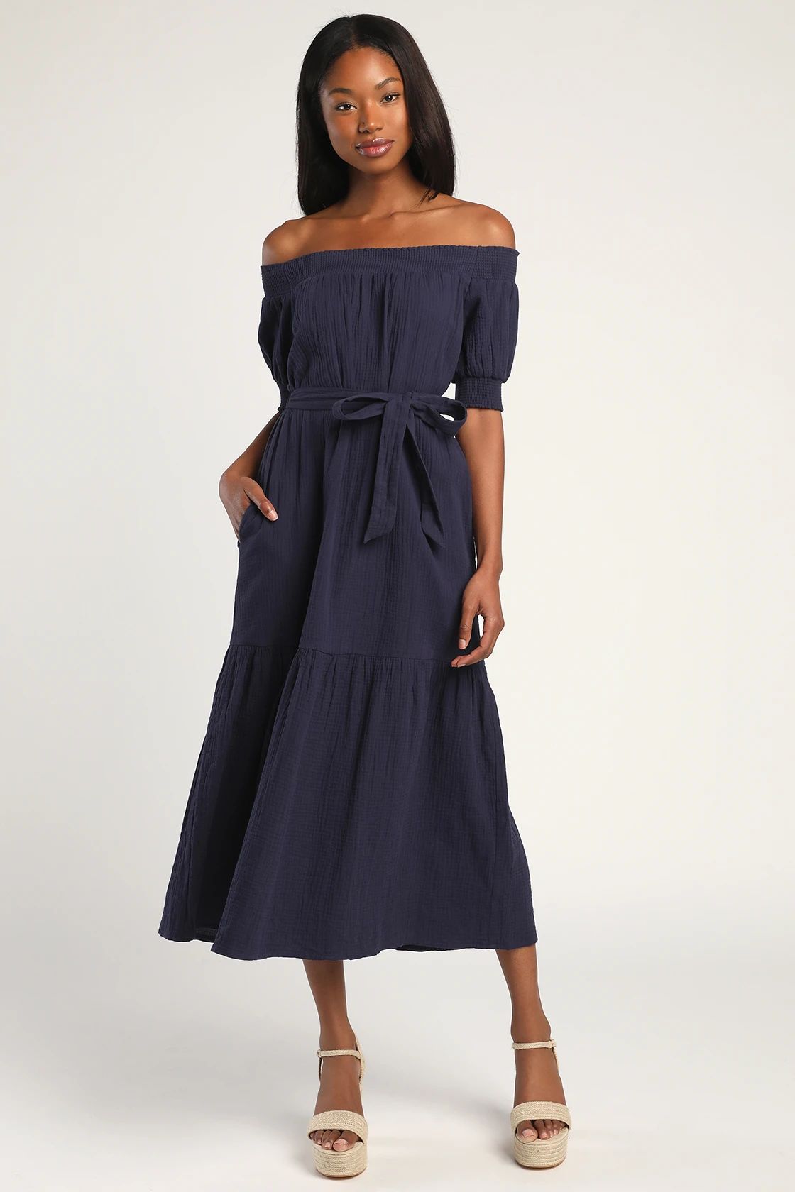 Ready for Sunshine Navy Blue Off-the-Shoulder Maxi Dress | Lulus (US)