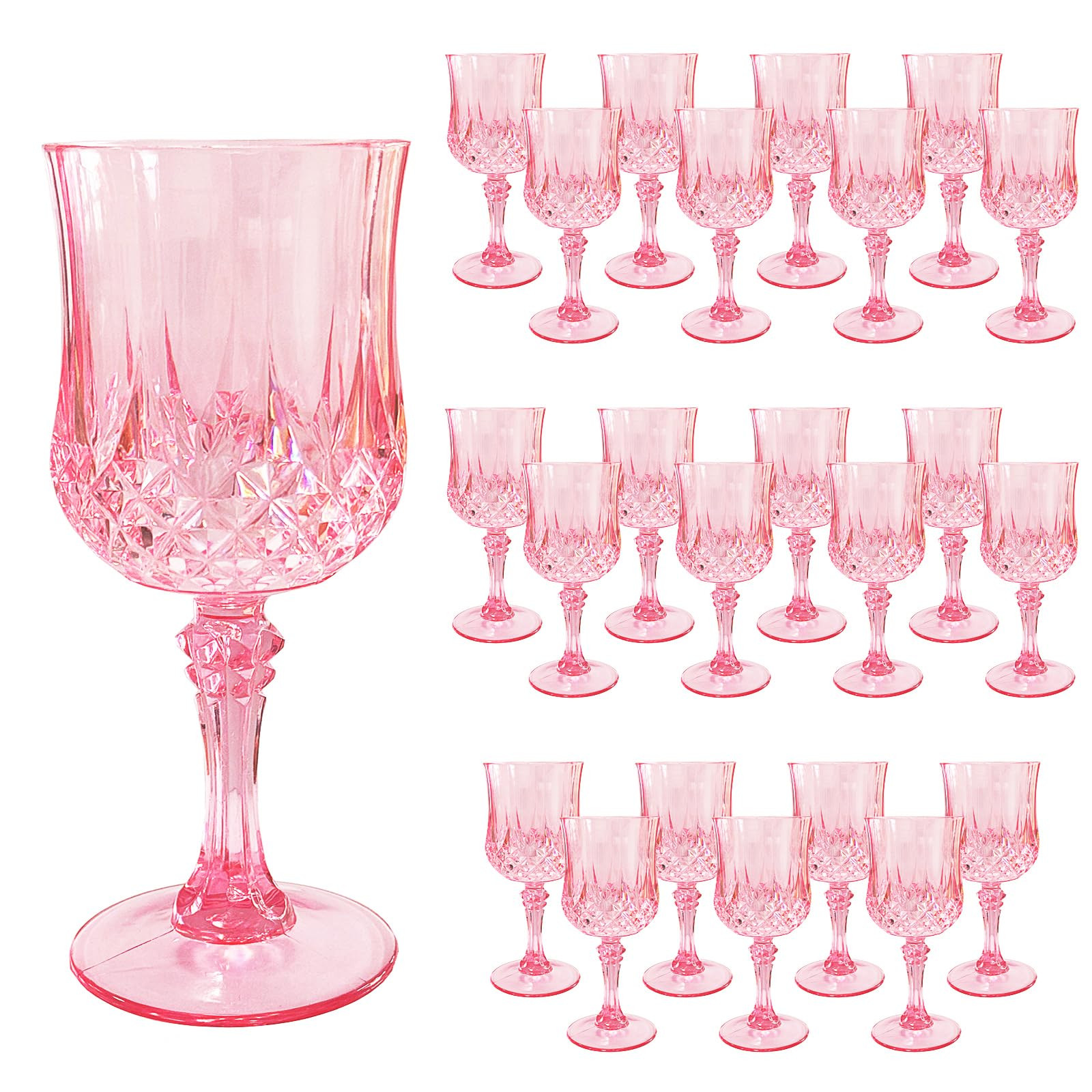Plastic 24Pcs Pink Wine Glasses，Cordial Goblet Glasses， Can be Used for Weddings(Pink,24Pcs) | Amazon (US)