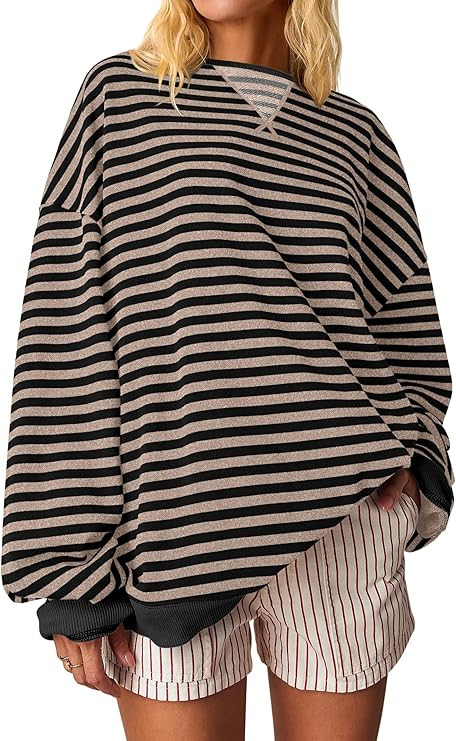 ANRABESS Women Striped Oversized Sweatshirt Crewneck Long Sleeve Shirts Hoodies 2025 Summer Fashi... | Amazon (US)